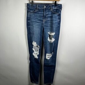 American Eagle Pants Women 10 Regular Hi-Rise Jegging Distressed Denim Blue